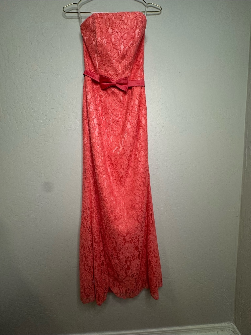 Jessica McClintock Strapless Formal Gown Coral Pink Lace Prom size 2 - Picture 4 of 12
